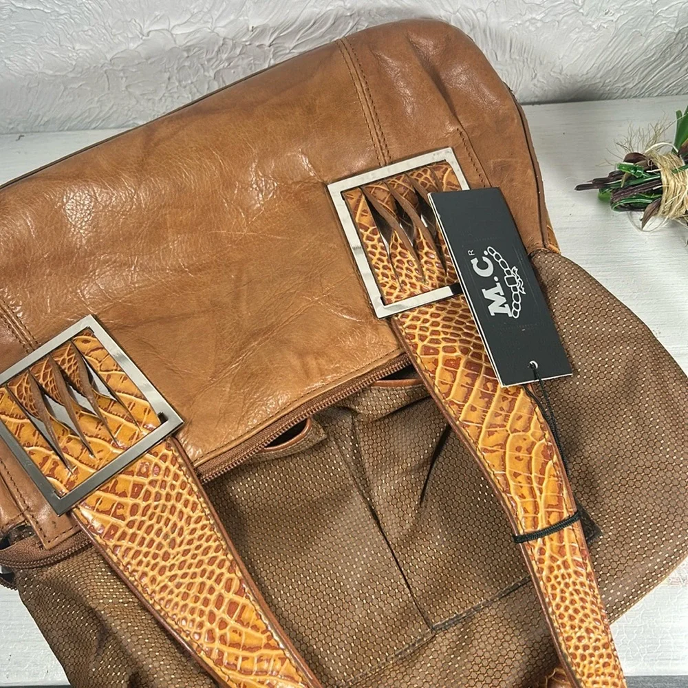 NWT M.C. Embossed Genuine Leather Shoulder Bag Camel Color - Picture 15 of 16